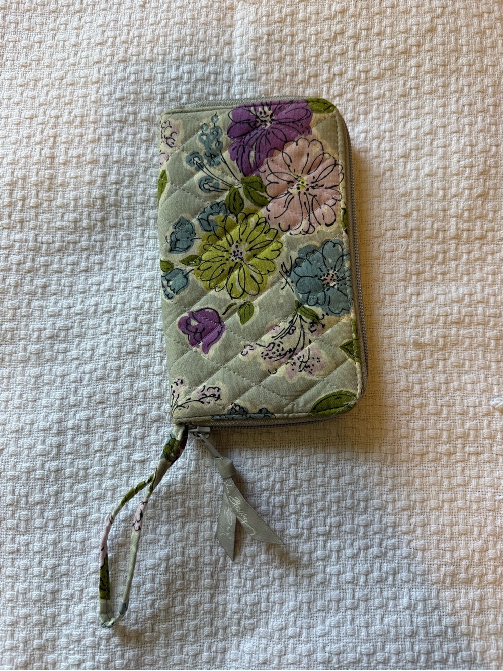 Vera Bradley Quilted Floral Zip Wallet in Gray, Green, Purple, Pink